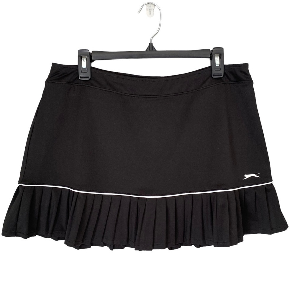 SLAZENGER Skort Hydro Dri Pleated Knit Golf Tennis Black White Women Size L